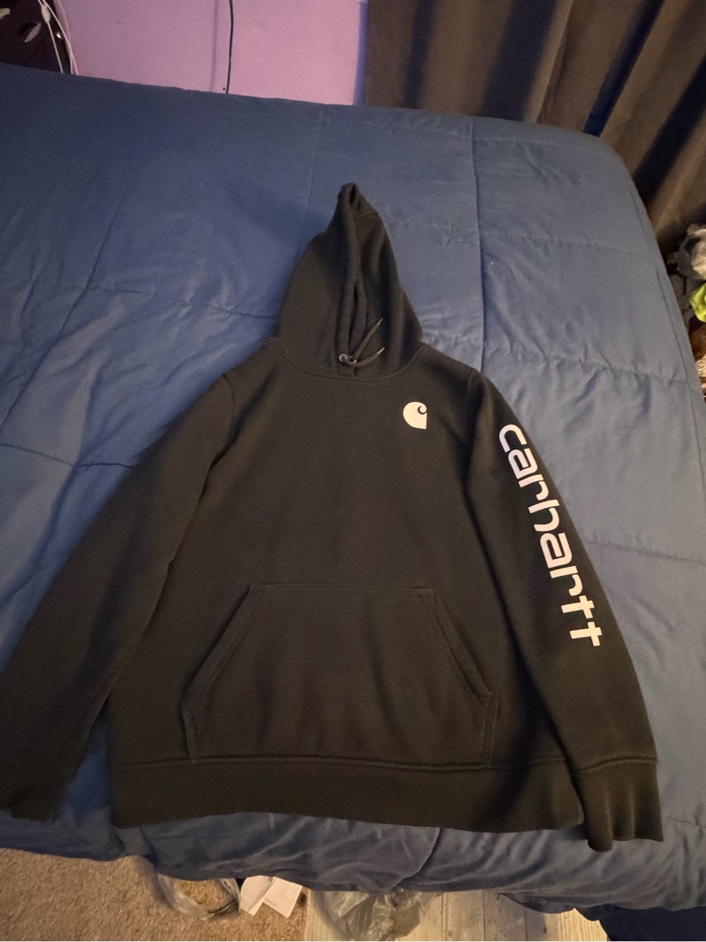 Carhartt Black Pullover Hoodie with White Logo Sleeve